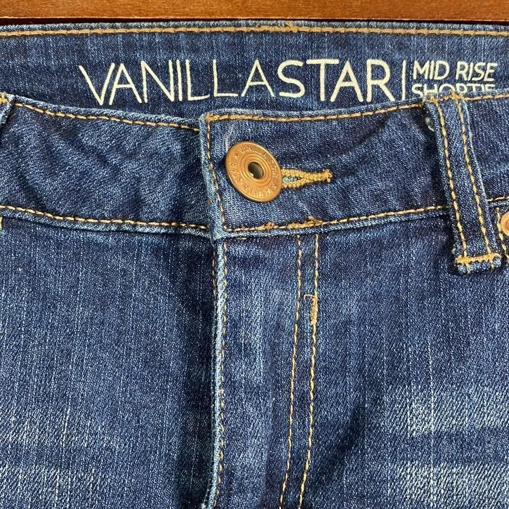 Vanilla Star Womens Embroidered Cuffed Distressed Mid Rise Jean Denim Shorts